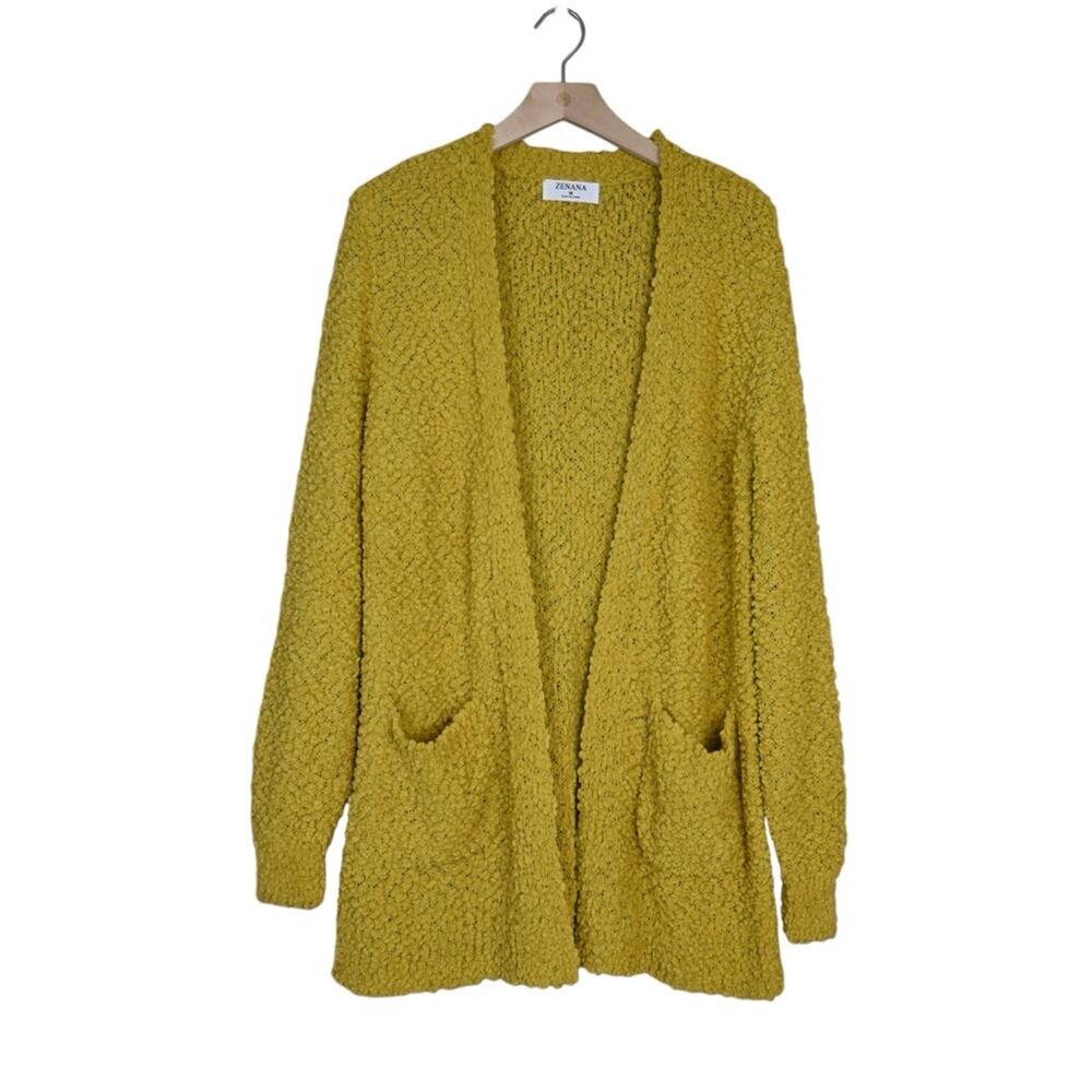 Zenana Womens M Mustard Yellow Longline Open Cardigan